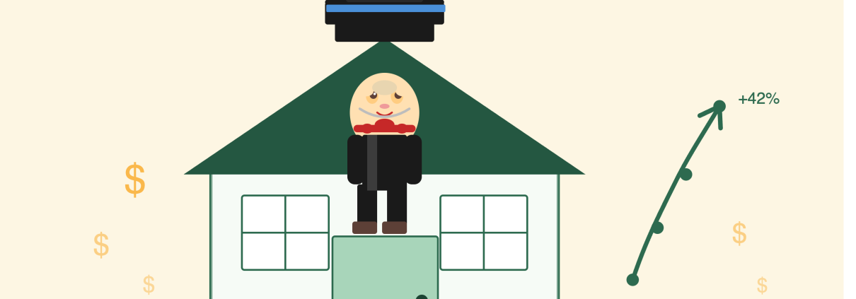 Illustrated house with top hat representing home equity appreciation in Atlantic Canada
