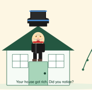 Illustrated house with top hat representing home equity appreciation in Atlantic Canada