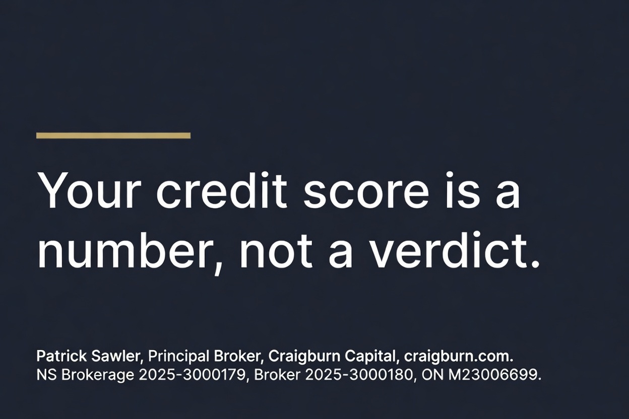 Your credit score is a number, not a verdict. Patrick Sawler, Principal Broker, Craigburn Capital, craigburn.com. NS Brokerage 2025-3000179, Broker 2025-3000180, ON M23006699