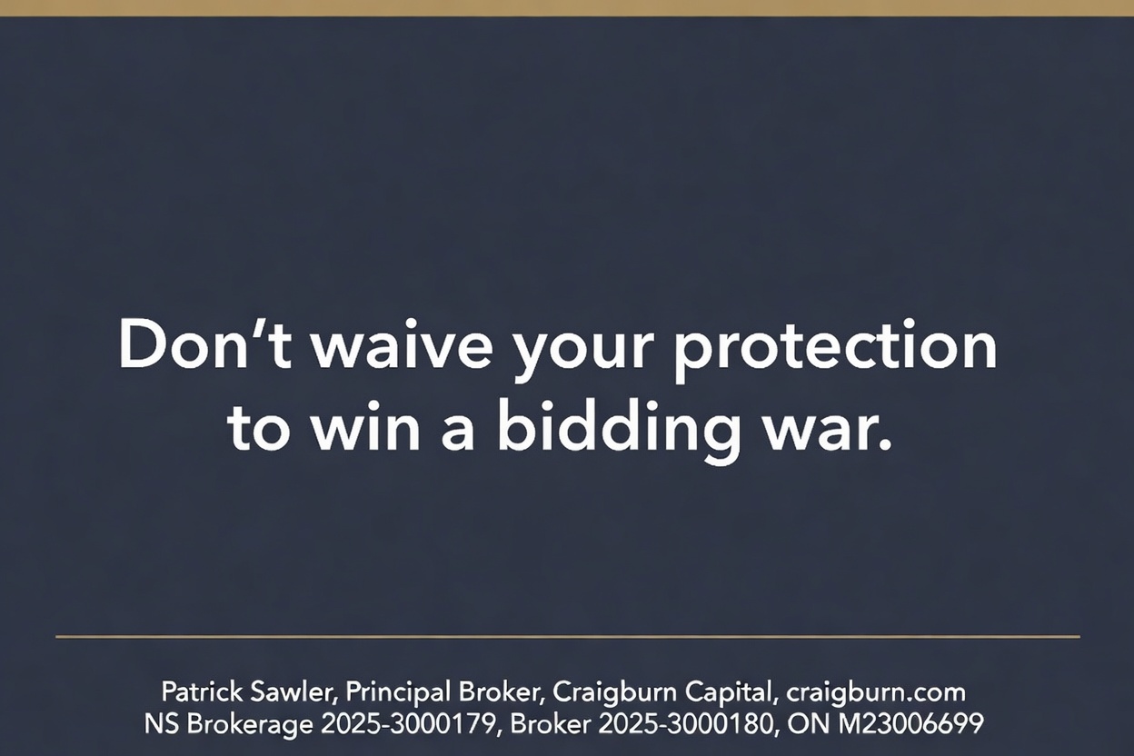 Don't waive your protection to win a bidding war. Patrick Sawler, Principal Broker, Craigburn Capital, craigburn.com. NS Brokerage 2025-3000179, Broker 2025-3000180, ON M23006699