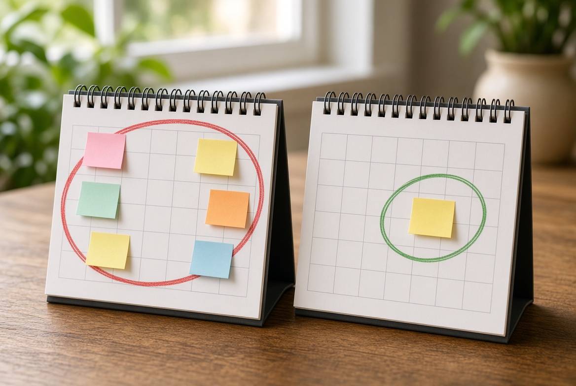 Two calendars side by side, one showing a full month circled, the other showing two weeks circled