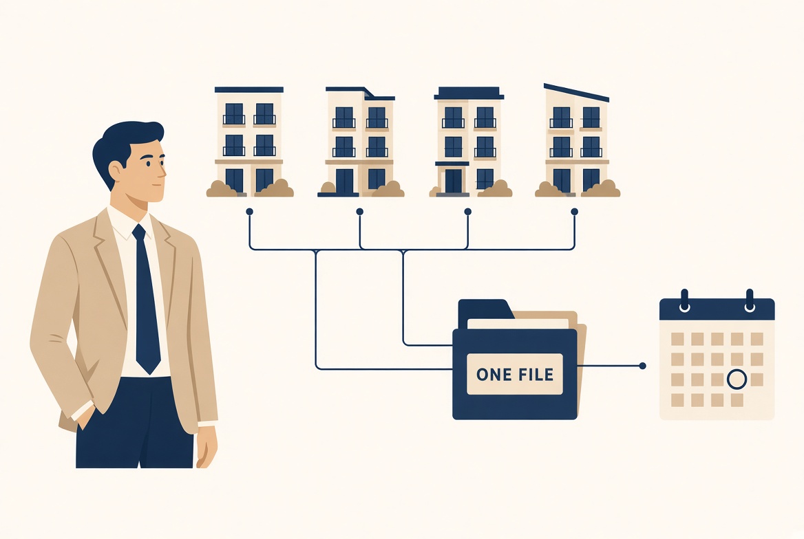 One commercial mortgage file replacing four separate rental property renewal dates