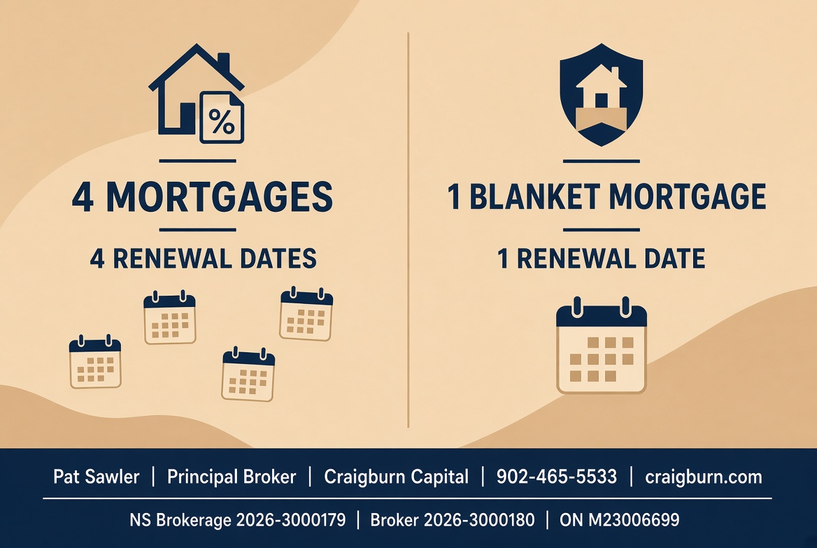 Comparison of four separate mortgage renewal dates versus one blanket mortgage renewal date