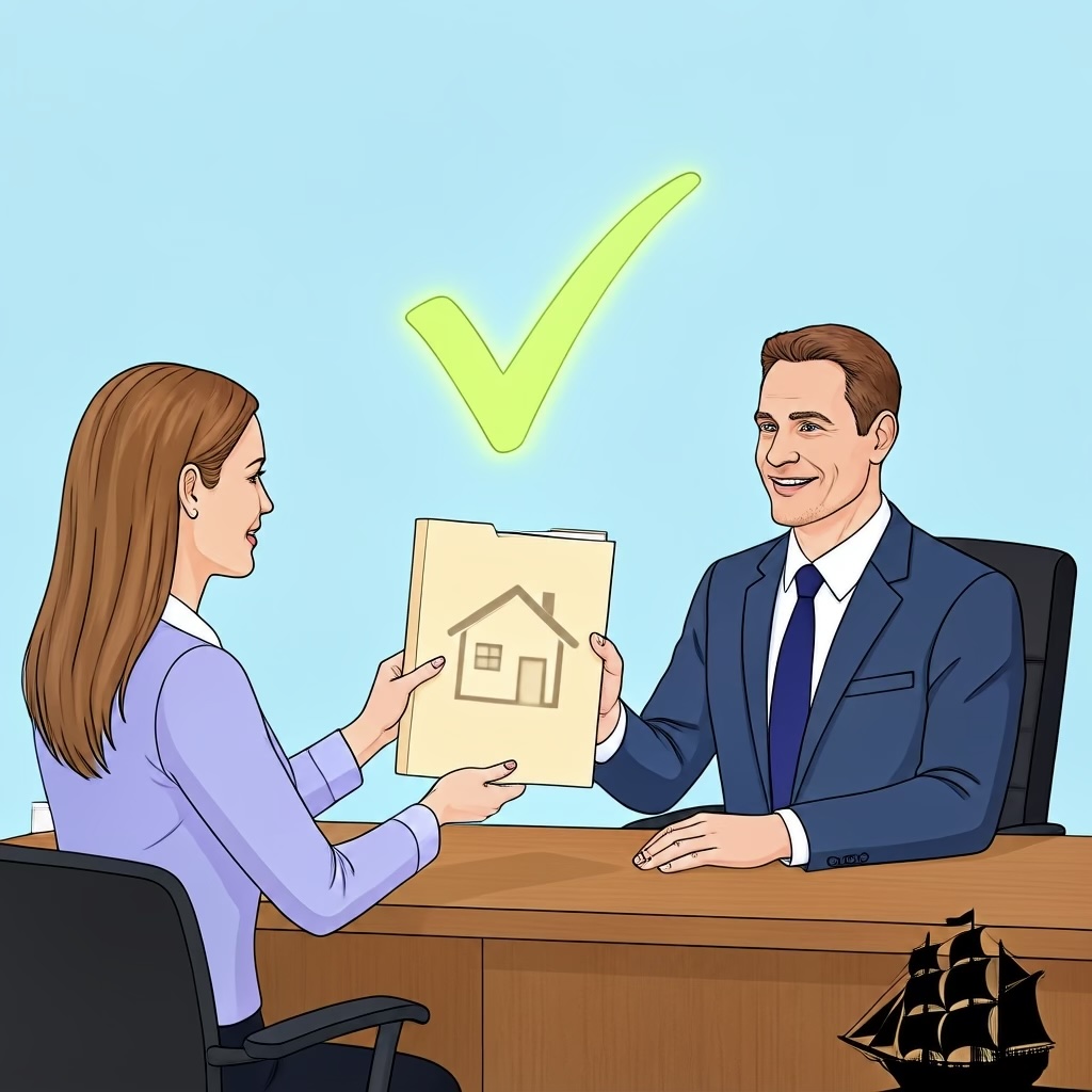 Client handing a mortgage renewal folder to a broker